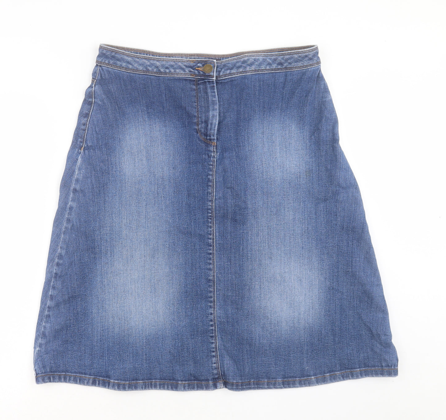Marks and Spencer Womens Blue Cotton A-Line Skirt Size 14 Button