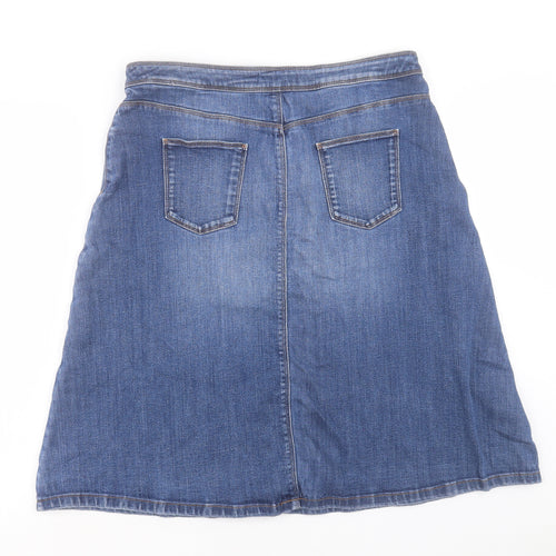 Marks and Spencer Womens Blue Cotton A-Line Skirt Size 14 Button