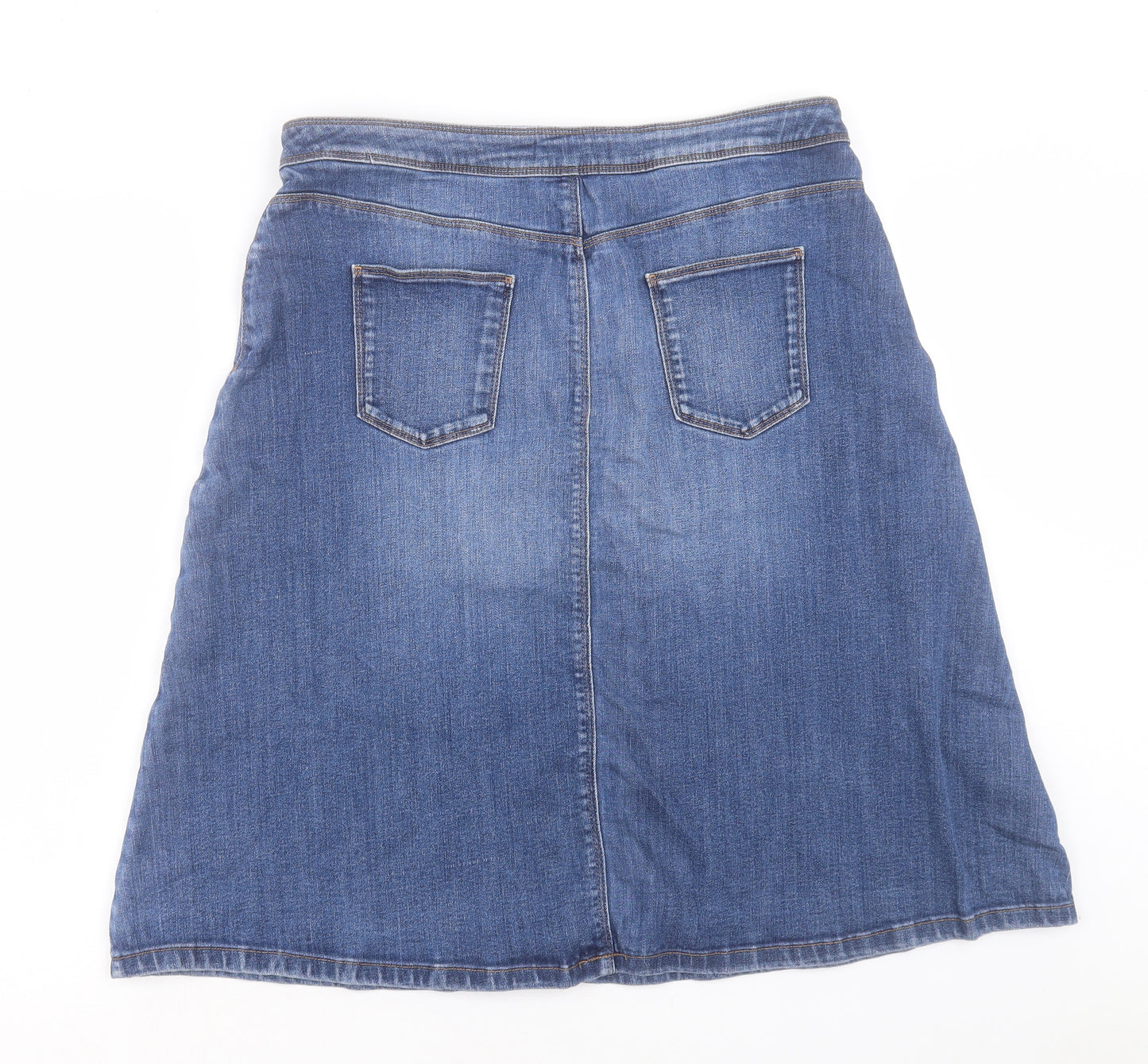 Marks and Spencer Womens Blue Cotton A-Line Skirt Size 14 Button