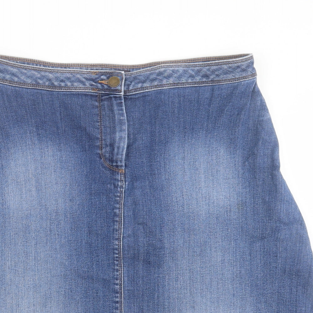 Marks and Spencer Womens Blue Cotton A-Line Skirt Size 14 Button