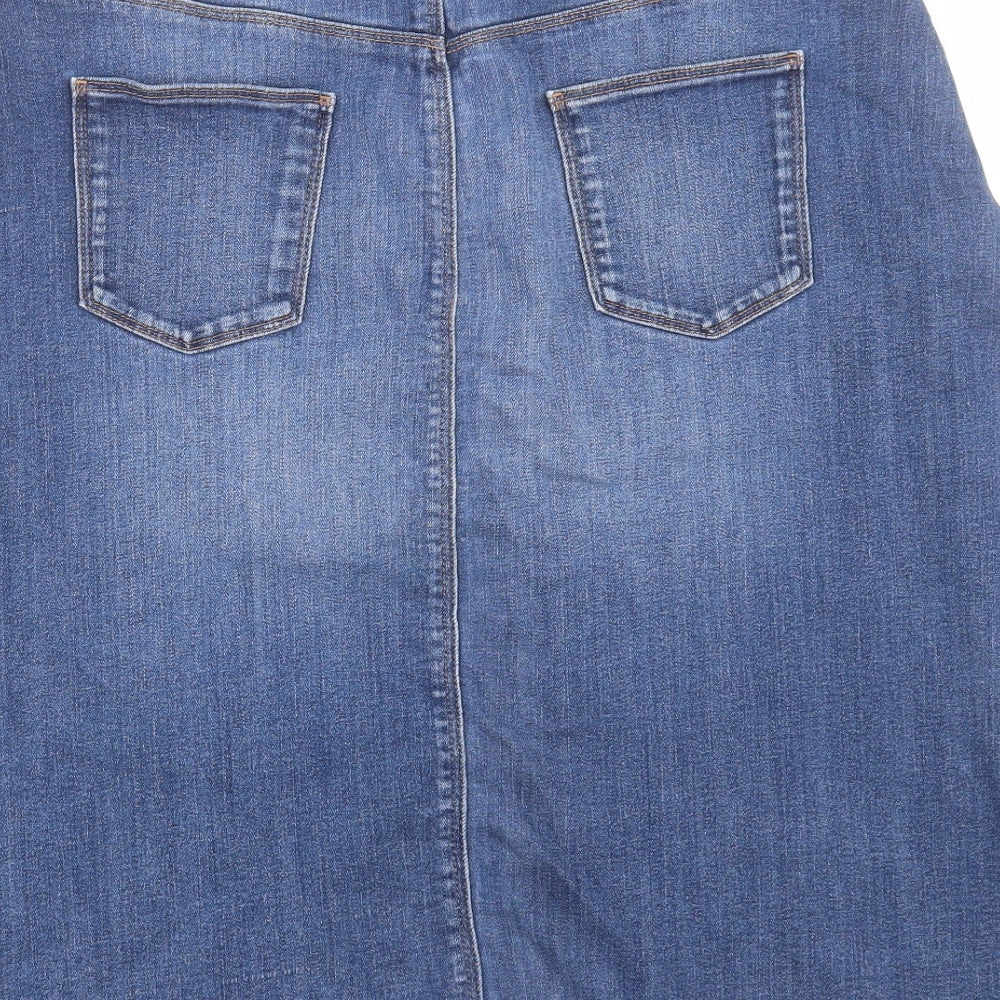Marks and Spencer Womens Blue Cotton A-Line Skirt Size 14 Button