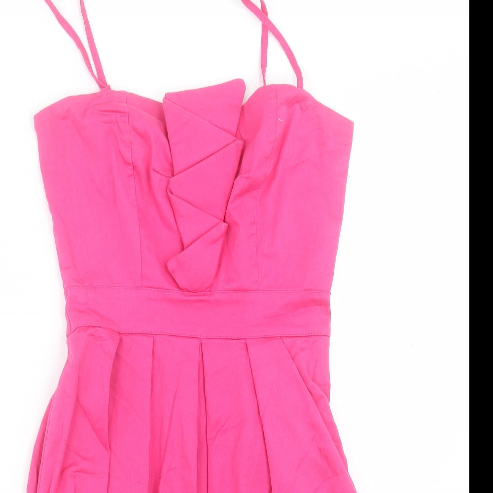 TFNC Womens Pink Cotton A-Line Size M Square Neck Zip