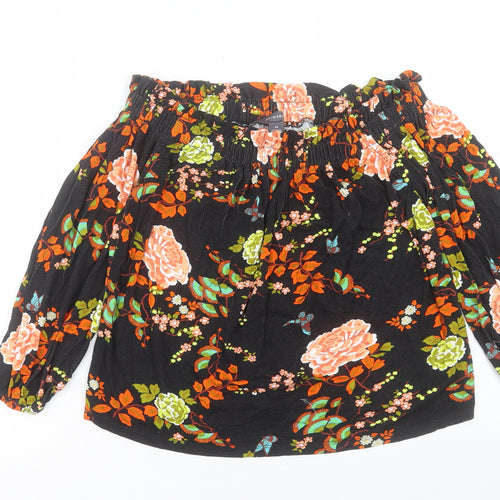 Primark Womens Black Floral Viscose Basic Blouse Size M Off the Shoulder