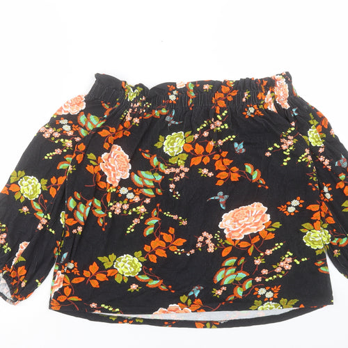 Primark Womens Black Floral Viscose Basic Blouse Size M Off the Shoulder