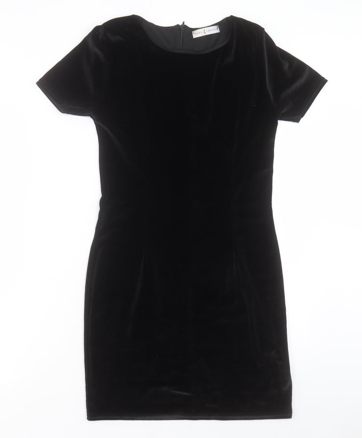 Rare London Womens Black Polyester Shift Size 10 Crew Neck Zip