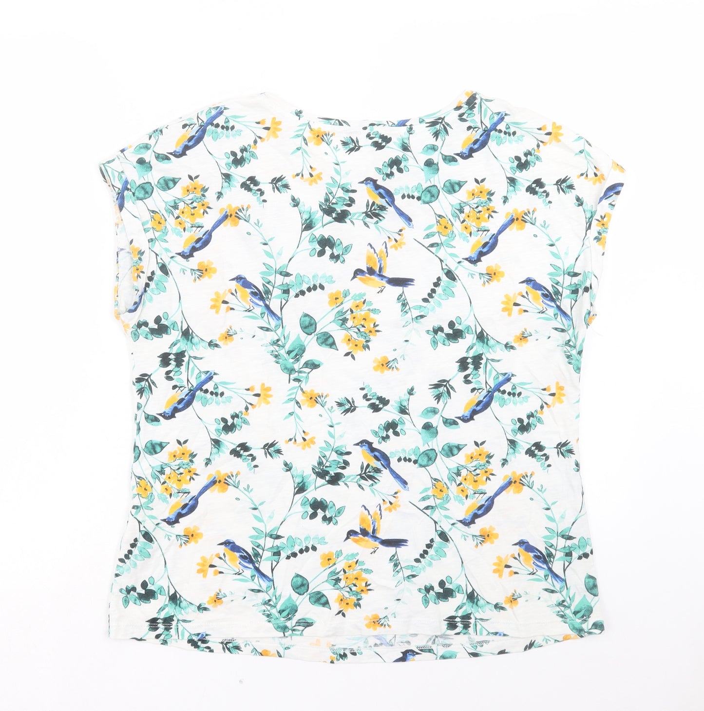 Dorothy Perkins Womens White Floral Cotton Basic T-Shirt Size 14 Crew Neck
