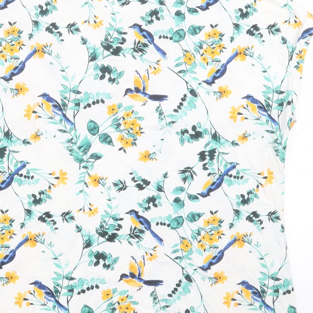 Dorothy Perkins Womens White Floral Cotton Basic T-Shirt Size 14 Crew Neck