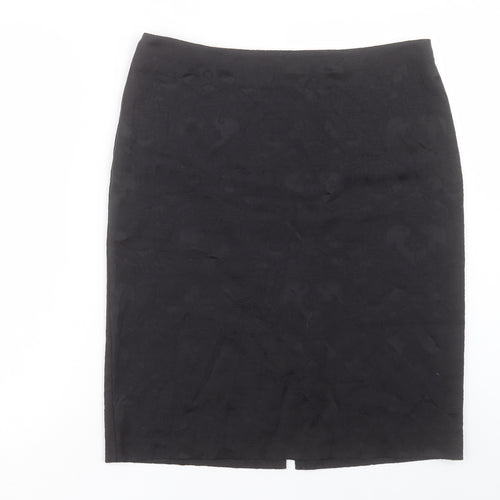 David Emanuel Womens Black Floral Cotton A-Line Skirt Size 14 Zip