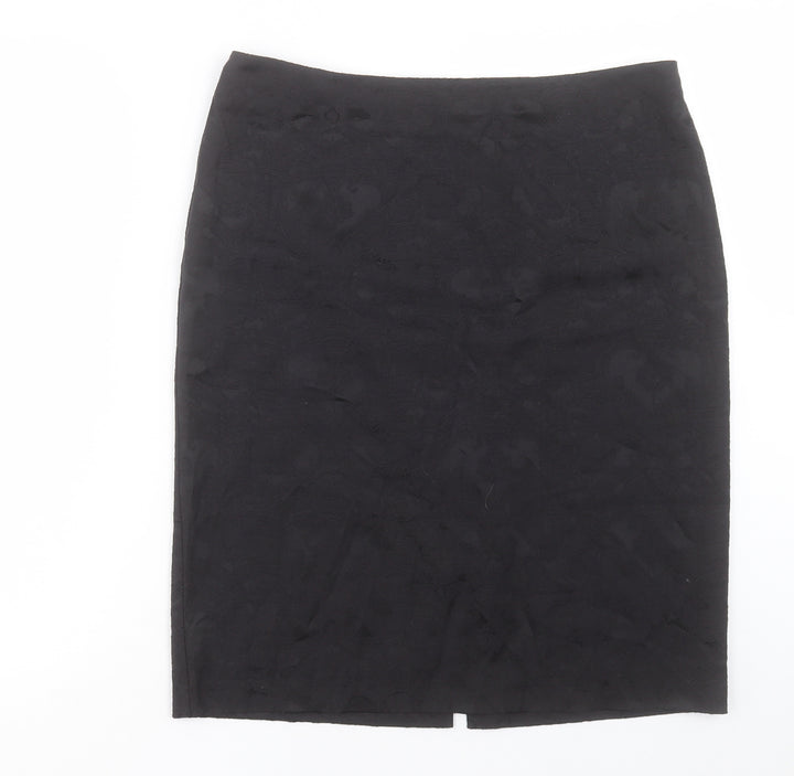 David Emanuel Womens Black Floral Cotton A-Line Skirt Size 14 Zip