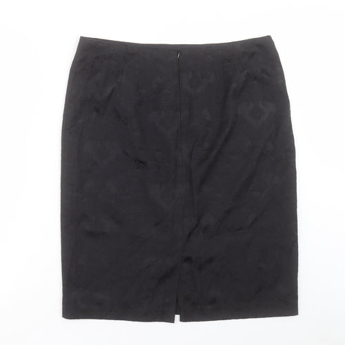 David Emanuel Womens Black Floral Cotton A-Line Skirt Size 14 Zip