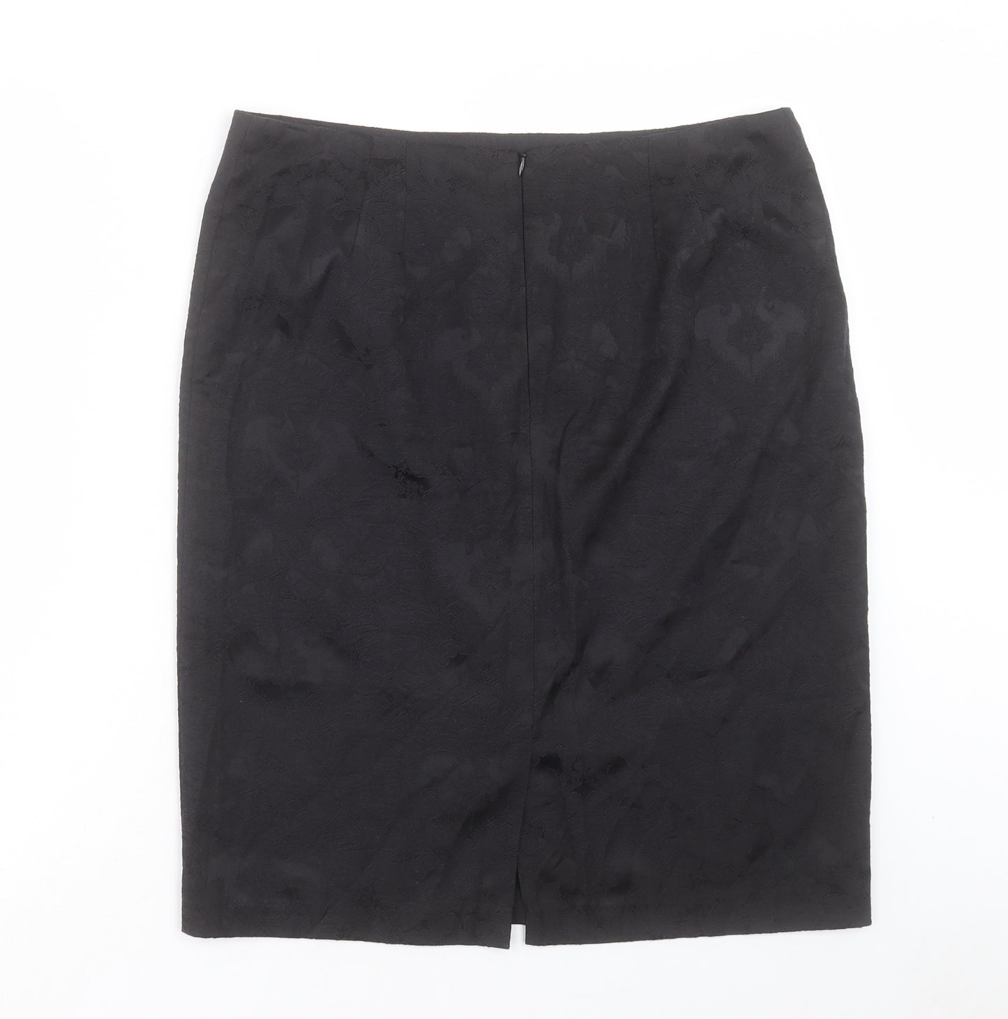 David Emanuel Womens Black Floral Cotton A-Line Skirt Size 14 Zip