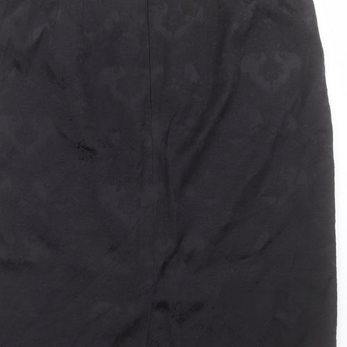 David Emanuel Womens Black Floral Cotton A-Line Skirt Size 14 Zip