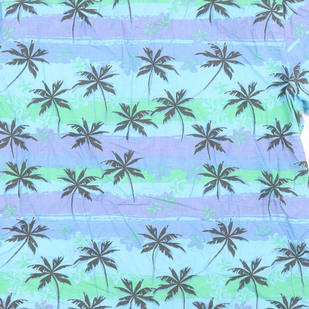 Cedar Wood State Mens Blue Geometric Cotton Button-Up Size L Collared Button - Palm Tree Print