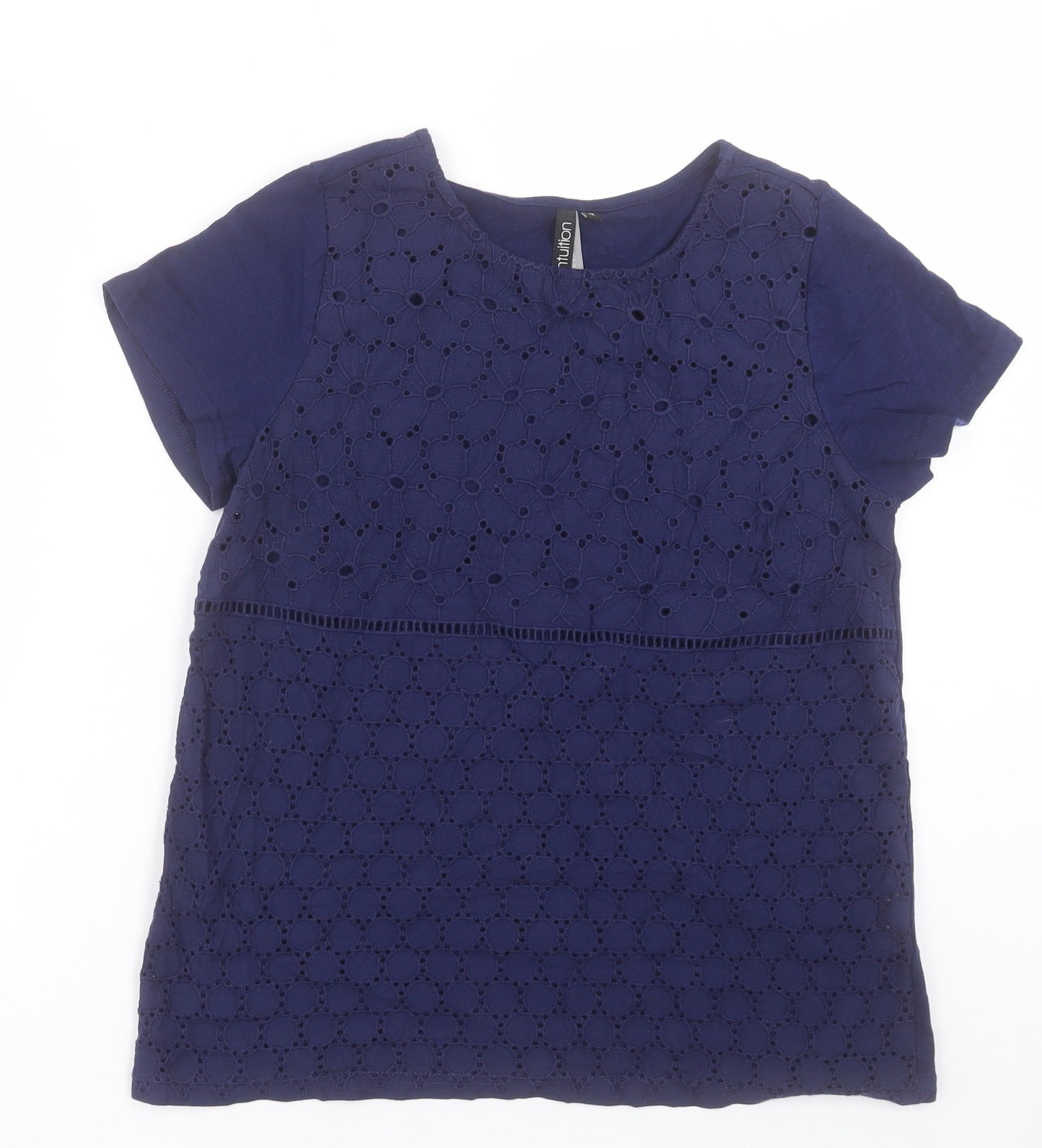 INTUITION Womens Blue Cotton Basic T-Shirt Size 12 Crew Neck