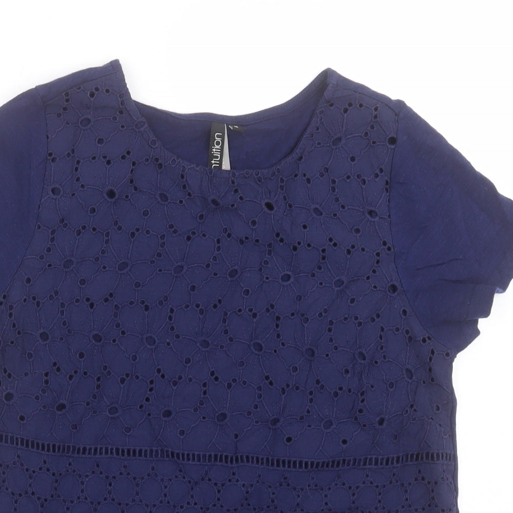 INTUITION Womens Blue Cotton Basic T-Shirt Size 12 Crew Neck