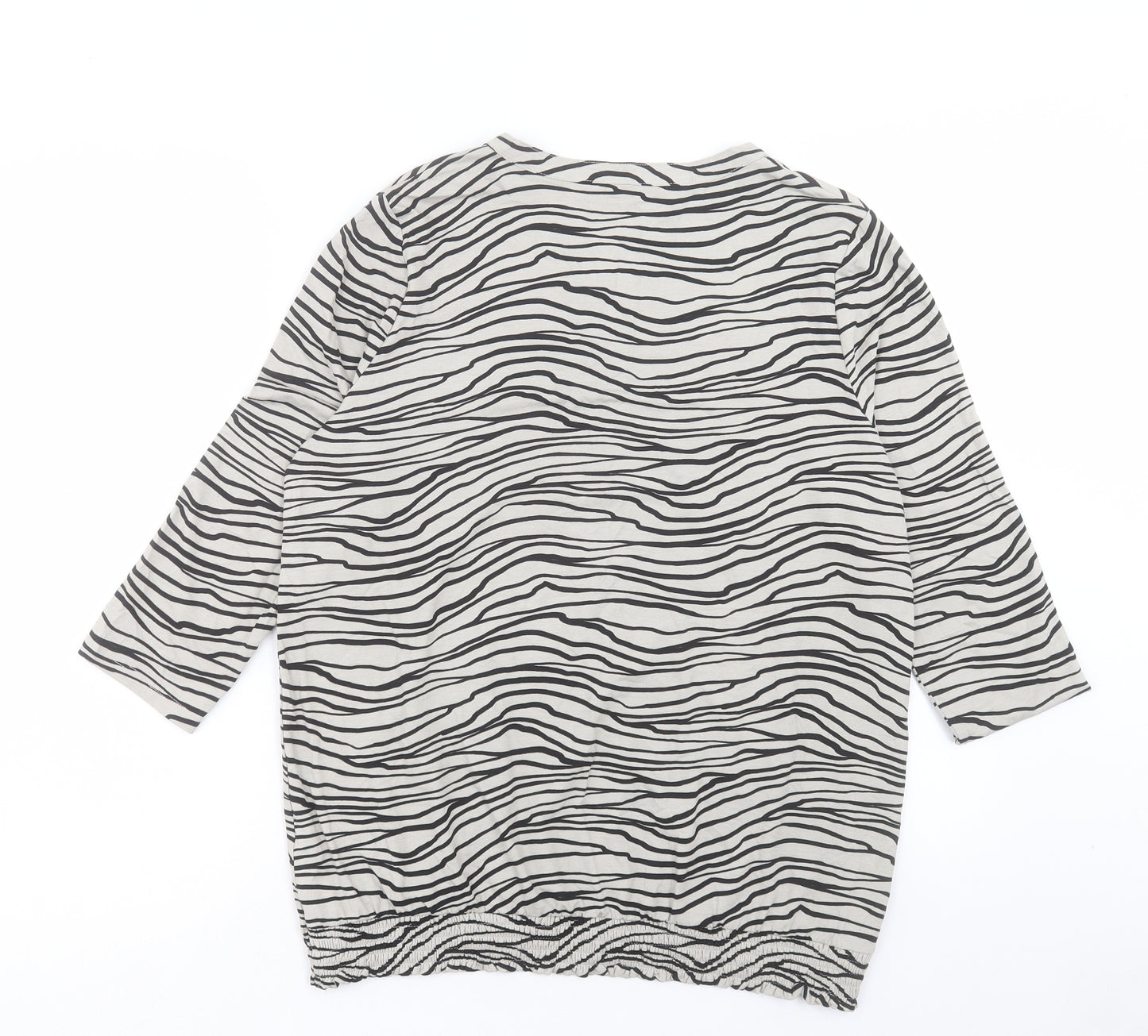 Bonmarché Womens Beige Animal Print Viscose Basic T-Shirt Size 12 V-Neck - Zebra Print