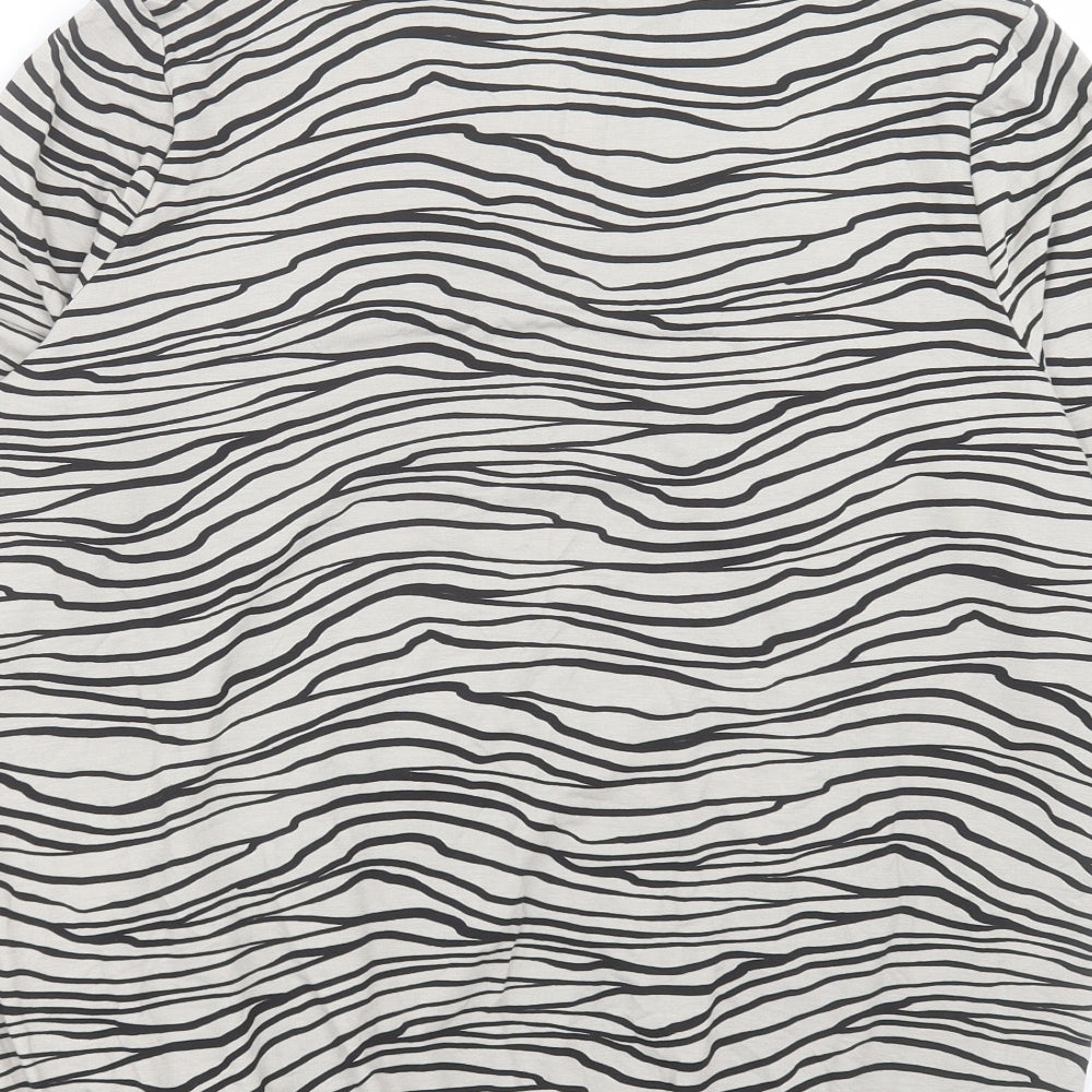 Bonmarché Womens Beige Animal Print Viscose Basic T-Shirt Size 12 V-Neck - Zebra Print