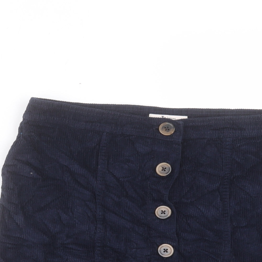 TU Womens Blue Cotton A-Line Skirt Size 14 Button