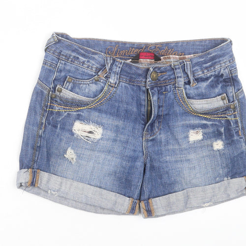 Miss Selfridge Womens Blue Cotton Hot Pants Shorts Size 8 L4 in Regular Button