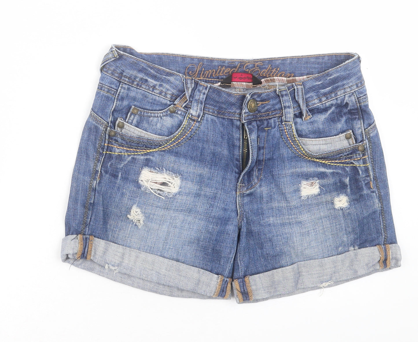 Miss Selfridge Womens Blue Cotton Hot Pants Shorts Size 8 L4 in Regular Button