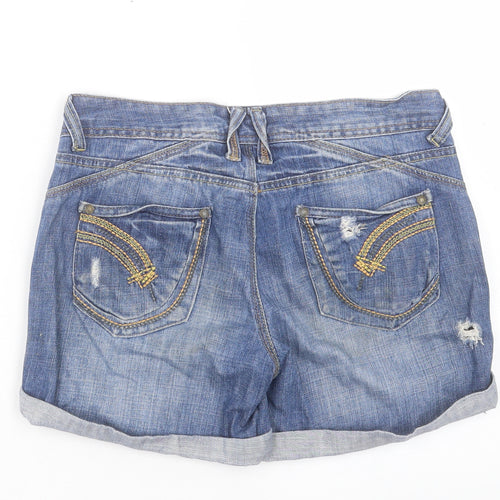Miss Selfridge Womens Blue Cotton Hot Pants Shorts Size 8 L4 in Regular Button