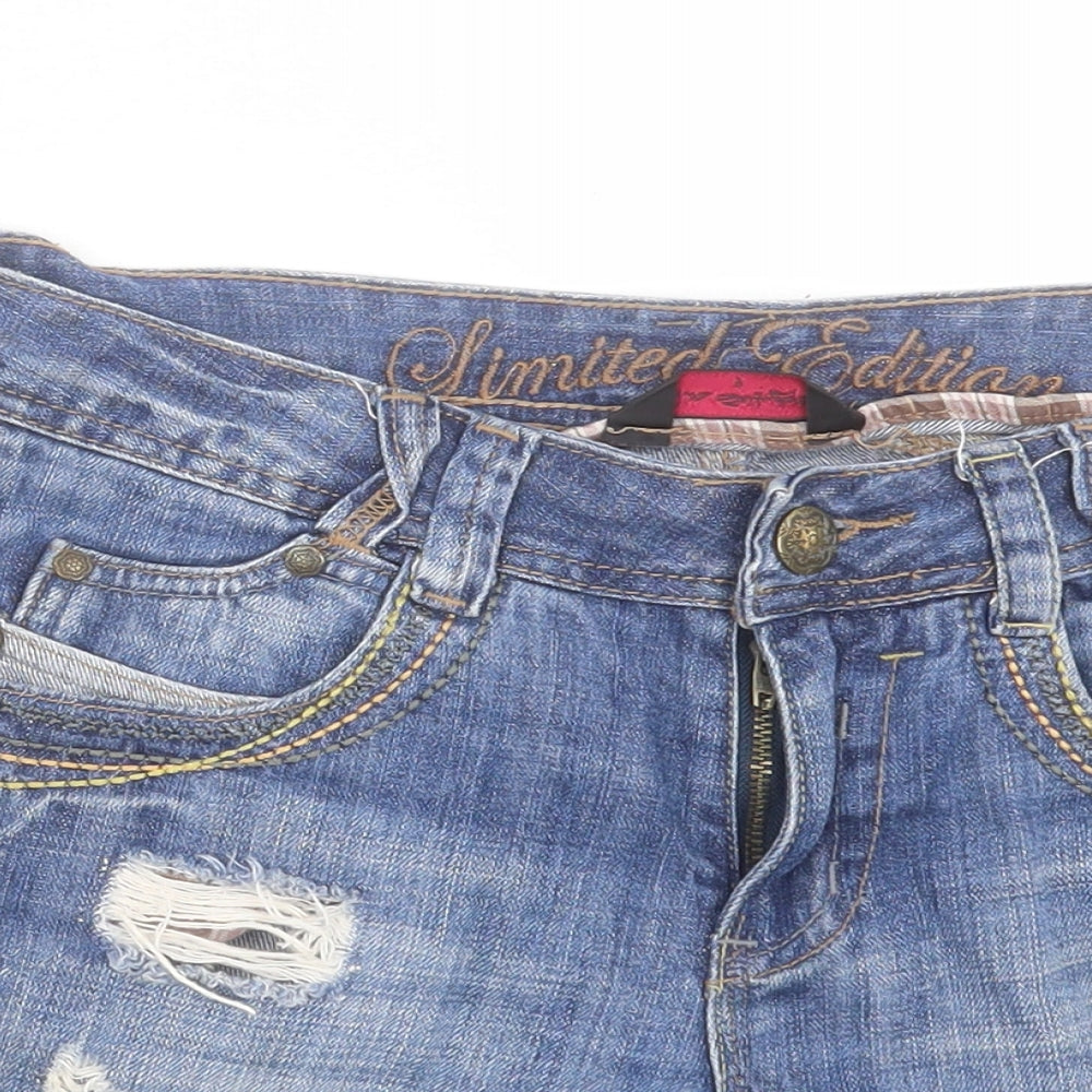 Miss Selfridge Womens Blue Cotton Hot Pants Shorts Size 8 L4 in Regular Button