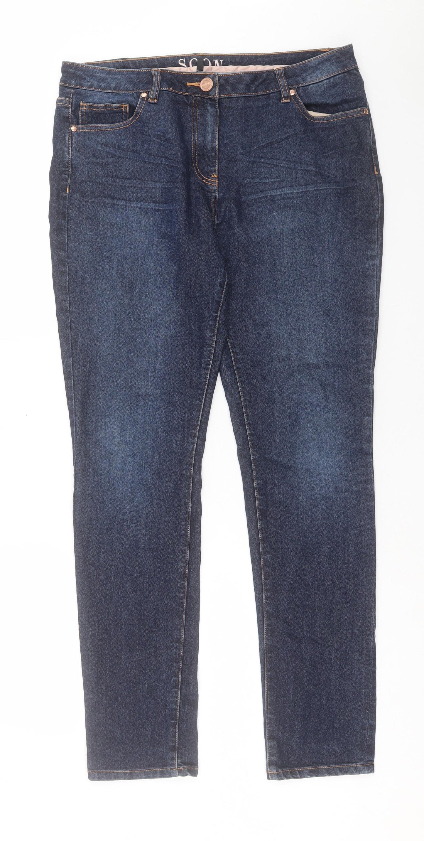 Matalan Womens Blue Cotton Straight Jeans Size 14 L31 in Regular Button