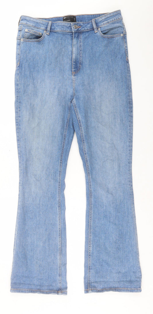 Front view of ASOS women’s blue cotton bootcut jeans, size UK 34, in, 32-inch leg regular button