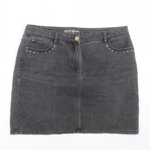 NEXT Womens Black Cotton A-Line Skirt Size 32 in Button