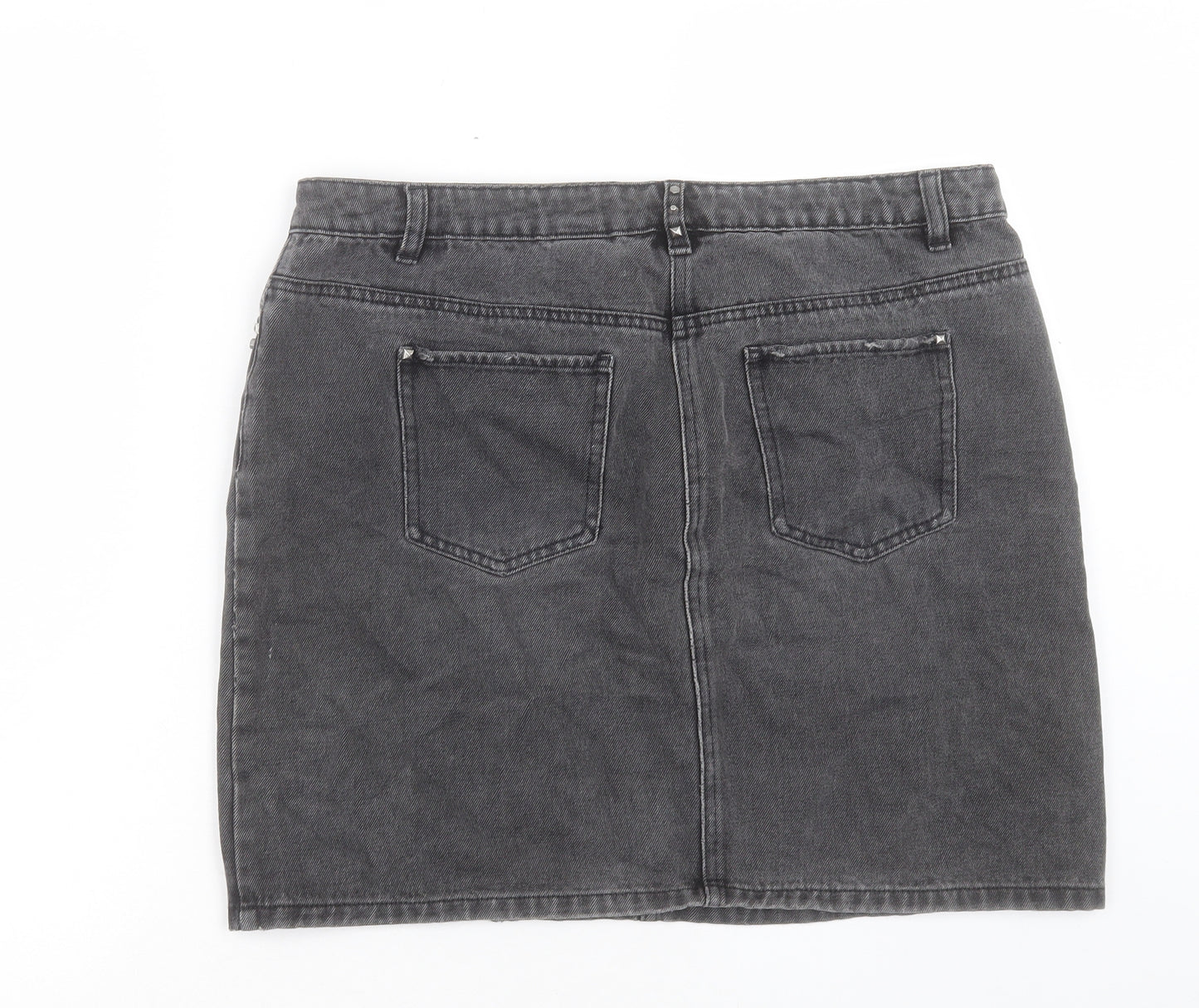 NEXT Womens Black Cotton A-Line Skirt Size 32 in Button