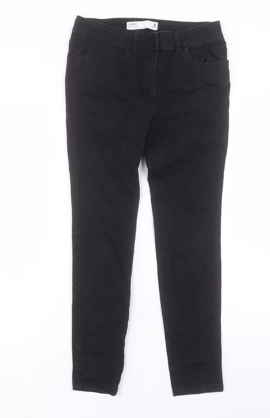 NEXT Womens Black Cotton Skinny Jeans Size 8 L27 in Regular Button