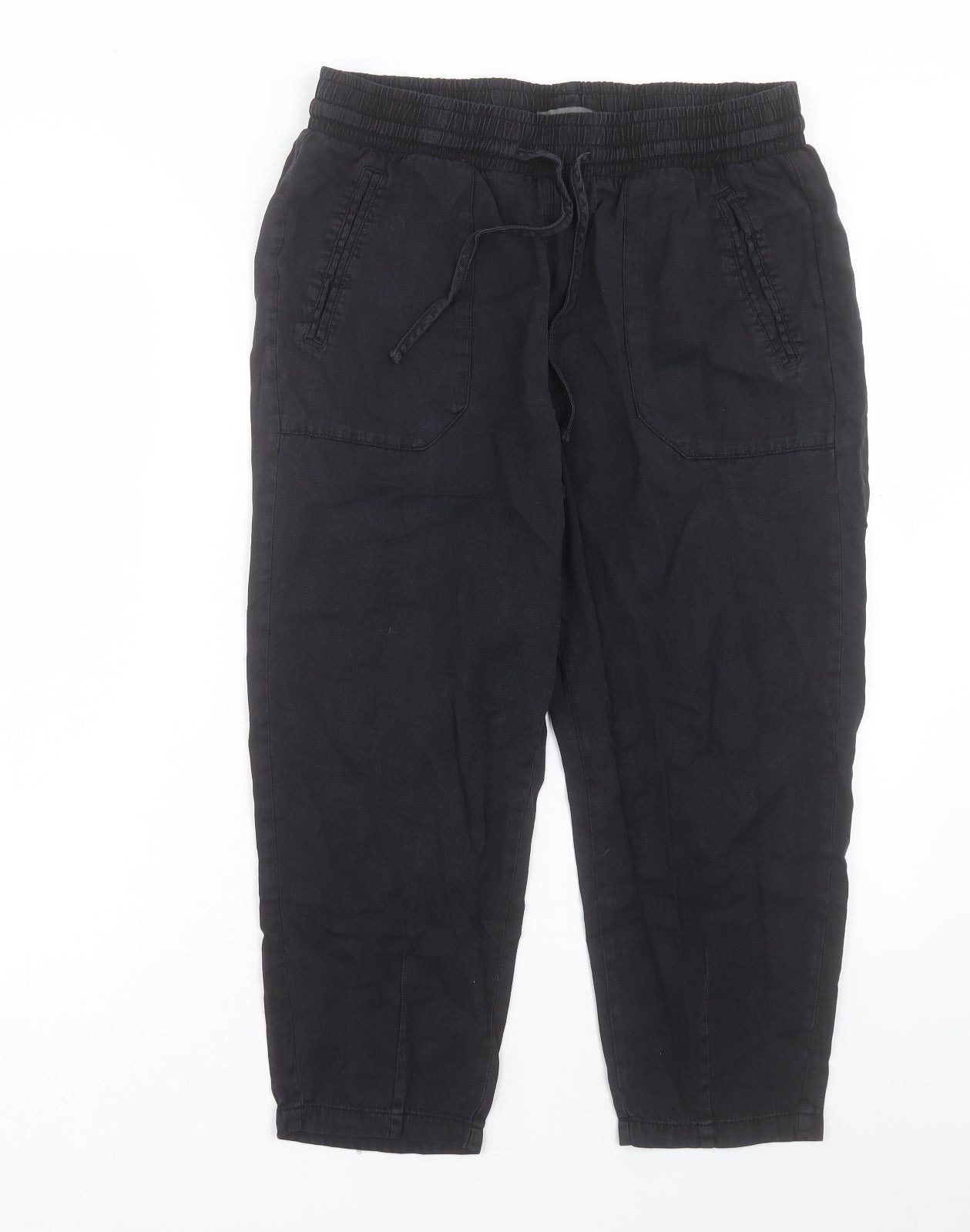 Papaya Womens Black Lyocell Cropped Trousers Size 12 L23 in Regular Drawstring