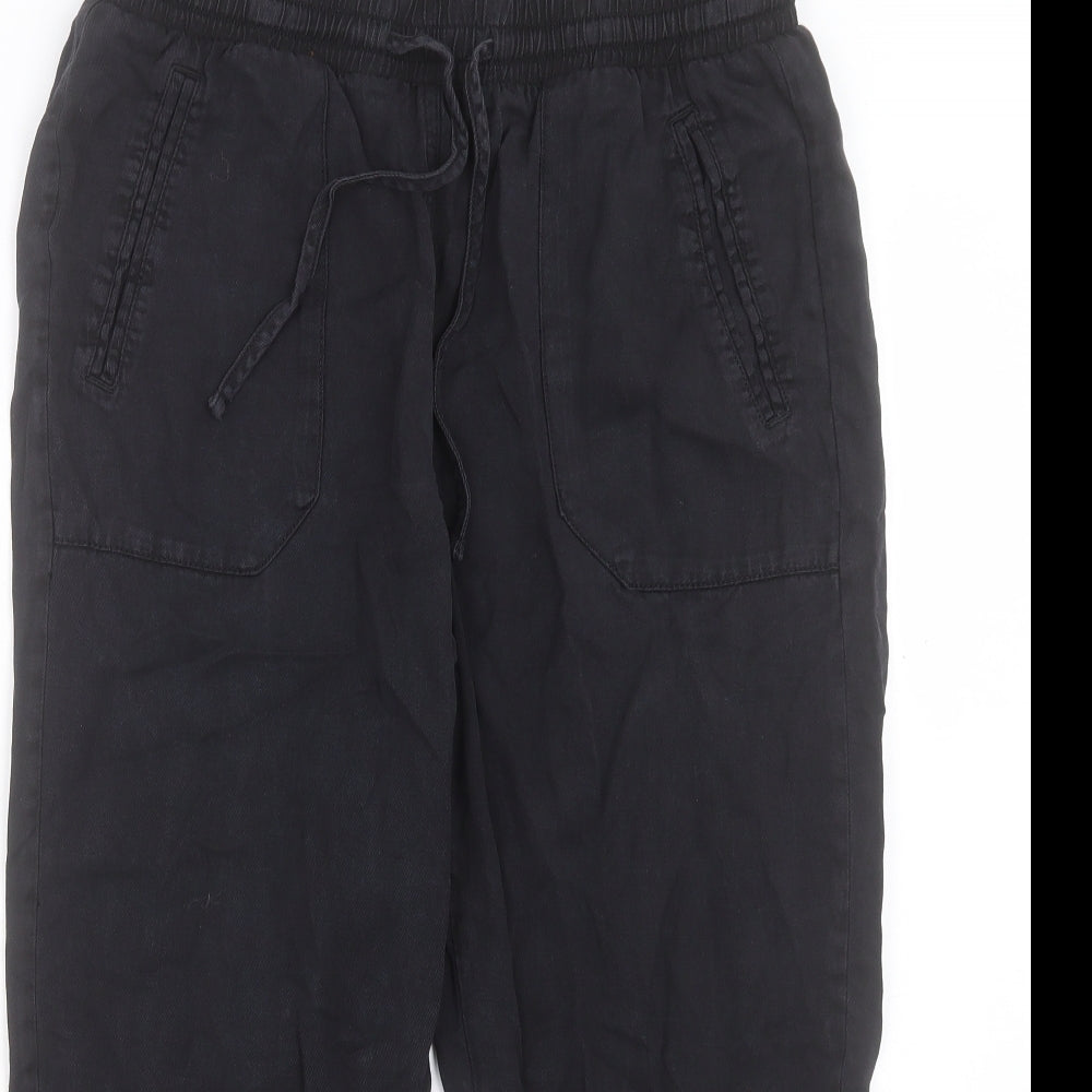 Papaya Womens Black Lyocell Cropped Trousers Size 12 L23 in Regular Drawstring