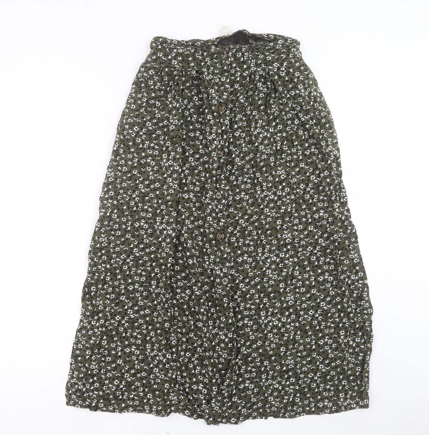 ASOS Womens Green Floral Viscose A-Line Skirt Size 10 Button