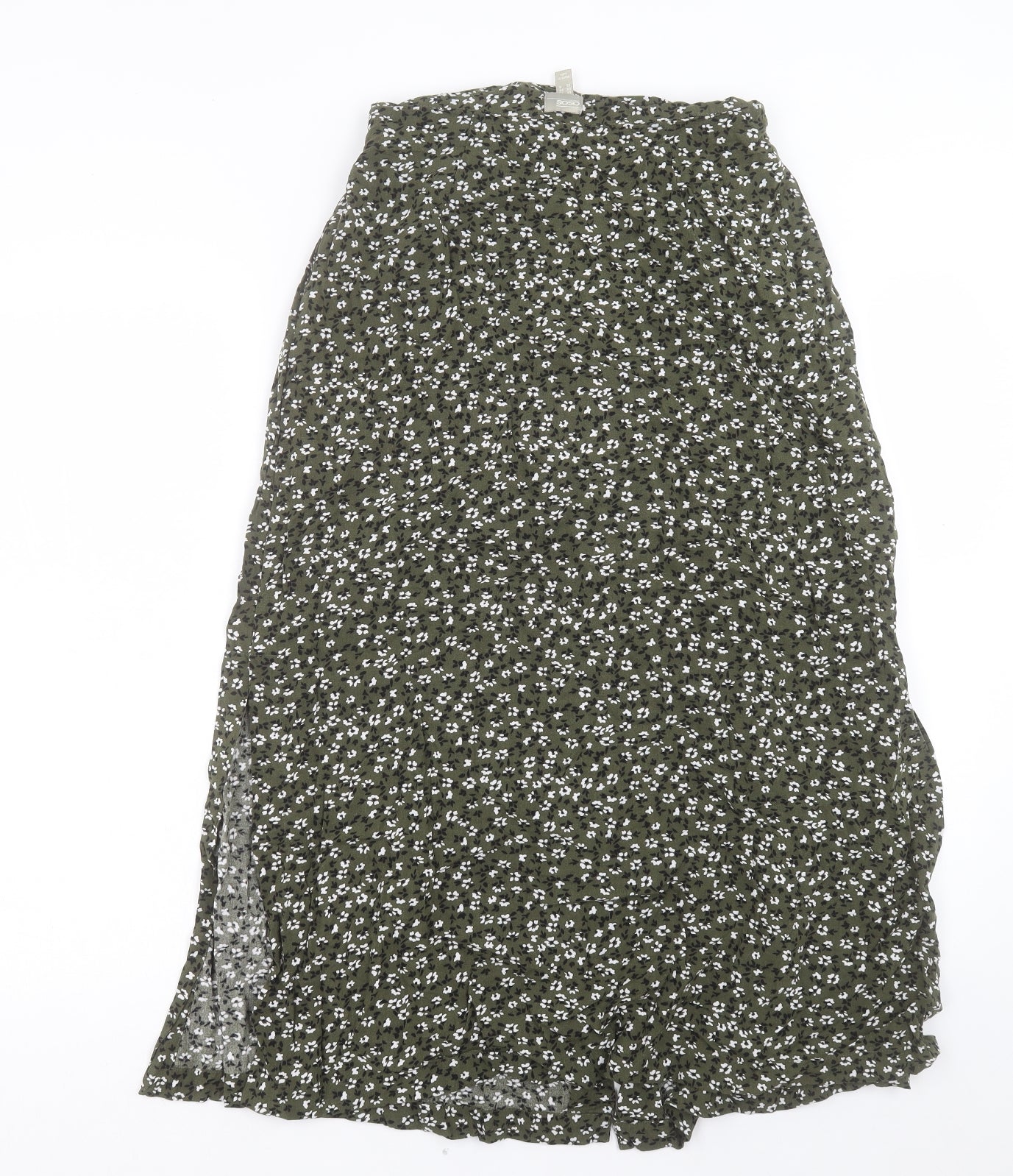 ASOS Womens Green Floral Viscose A-Line Skirt Size 10 Button