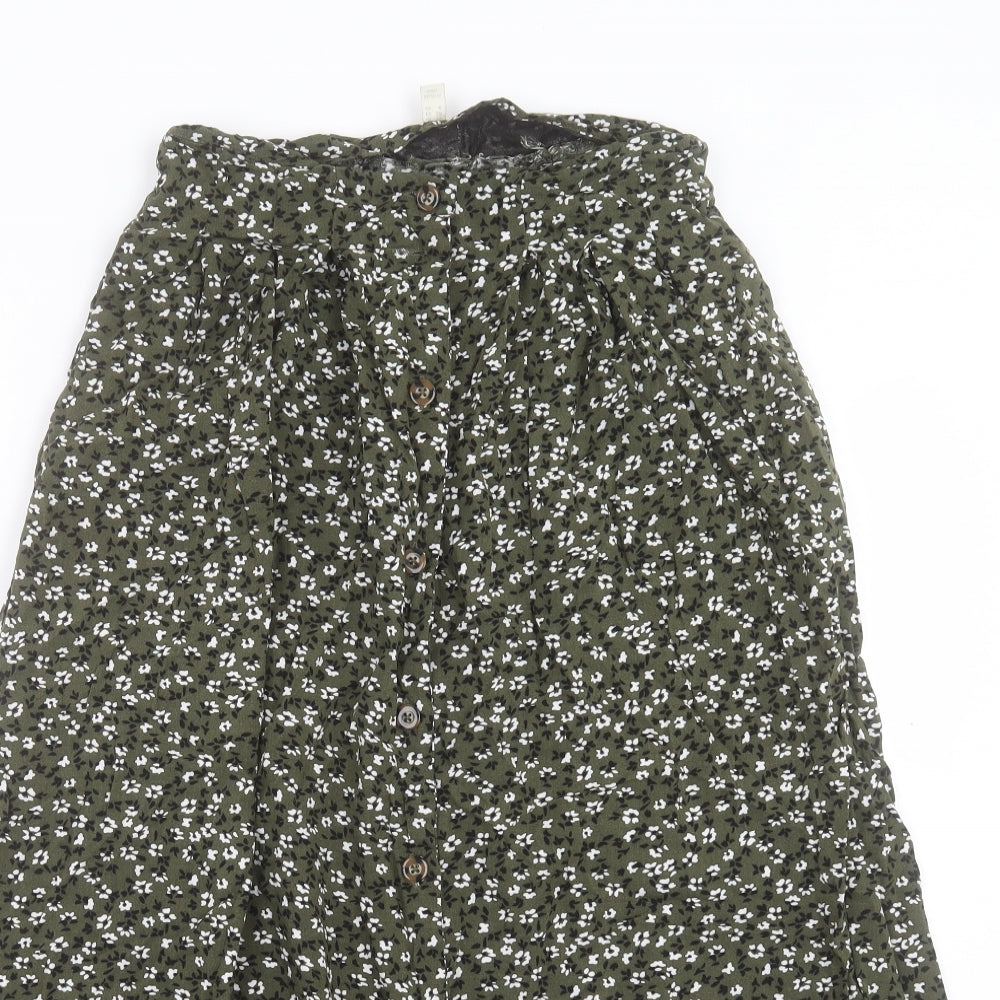 ASOS Womens Green Floral Viscose A-Line Skirt Size 10 Button