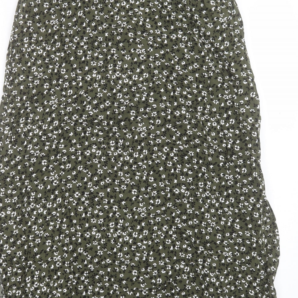 ASOS Womens Green Floral Viscose A-Line Skirt Size 10 Button