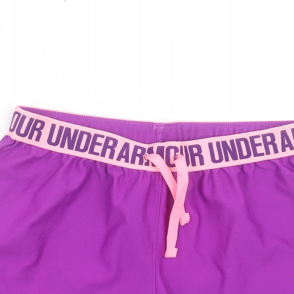 Under armour Girls Purple Polyester Sweat Shorts Size 12 Years Regular Drawstring