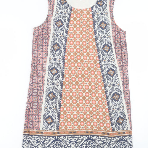 Only Womens Multicoloured Geometric Polyester A-Line Size 8 Crew Neck Button