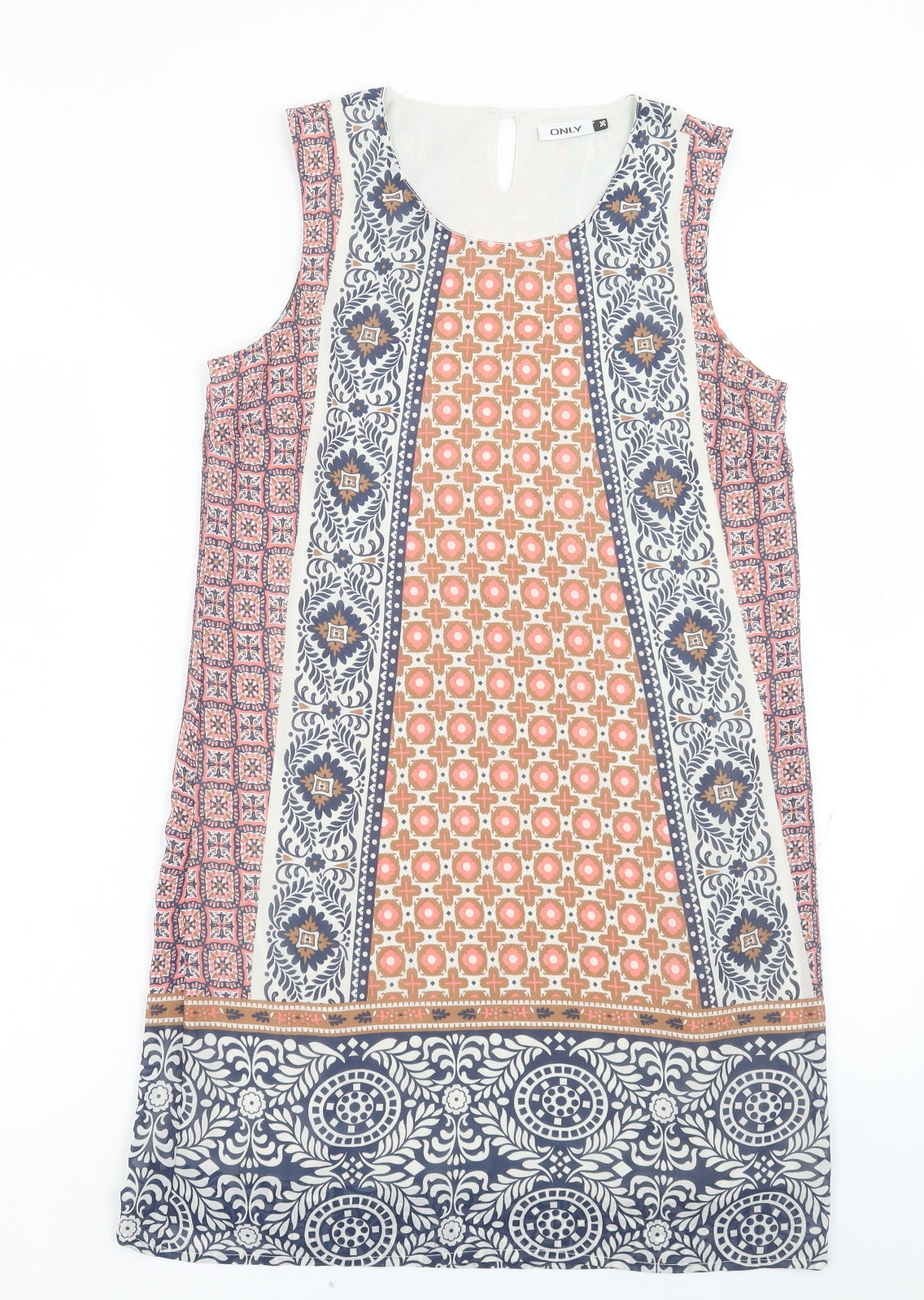 Only Womens Multicoloured Geometric Polyester A-Line Size 8 Crew Neck Button