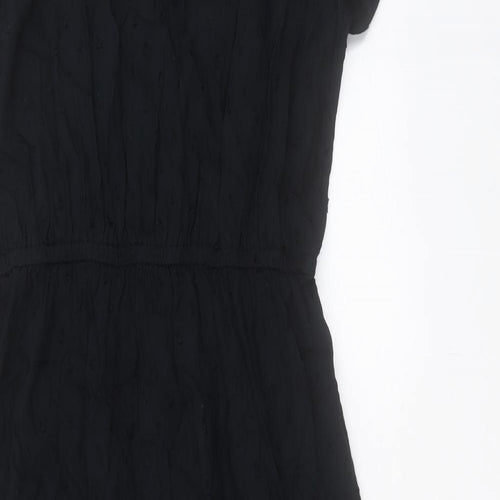 NEXT Womens Black Viscose A-Line Size 14 Boat Neck Button