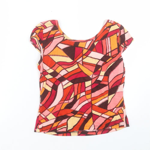 Suchita Womens Multicoloured Geometric Cotton Basic T-Shirt Size S Boat Neck