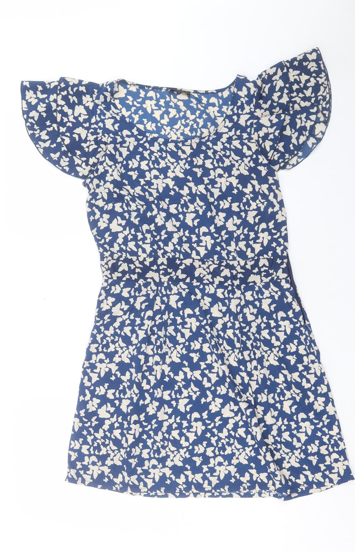 VERO MODA Womens Blue Geometric Polyester A-Line Size 10 Crew Neck Pullover - Butterfly Print
