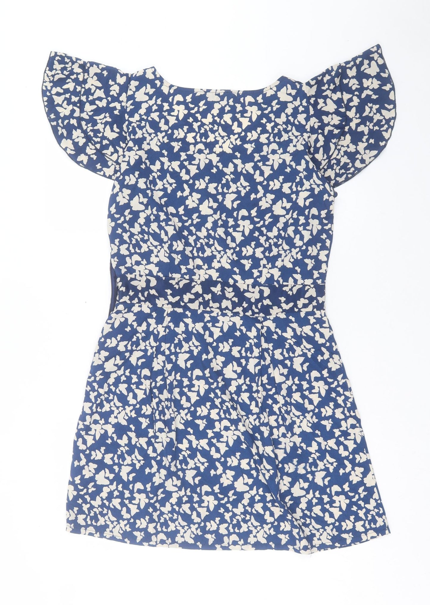 VERO MODA Womens Blue Geometric Polyester A-Line Size 10 Crew Neck Pullover - Butterfly Print