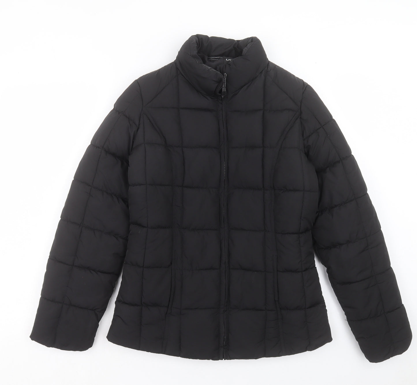 George Womens Black Quilted Coat Size 8 Zip