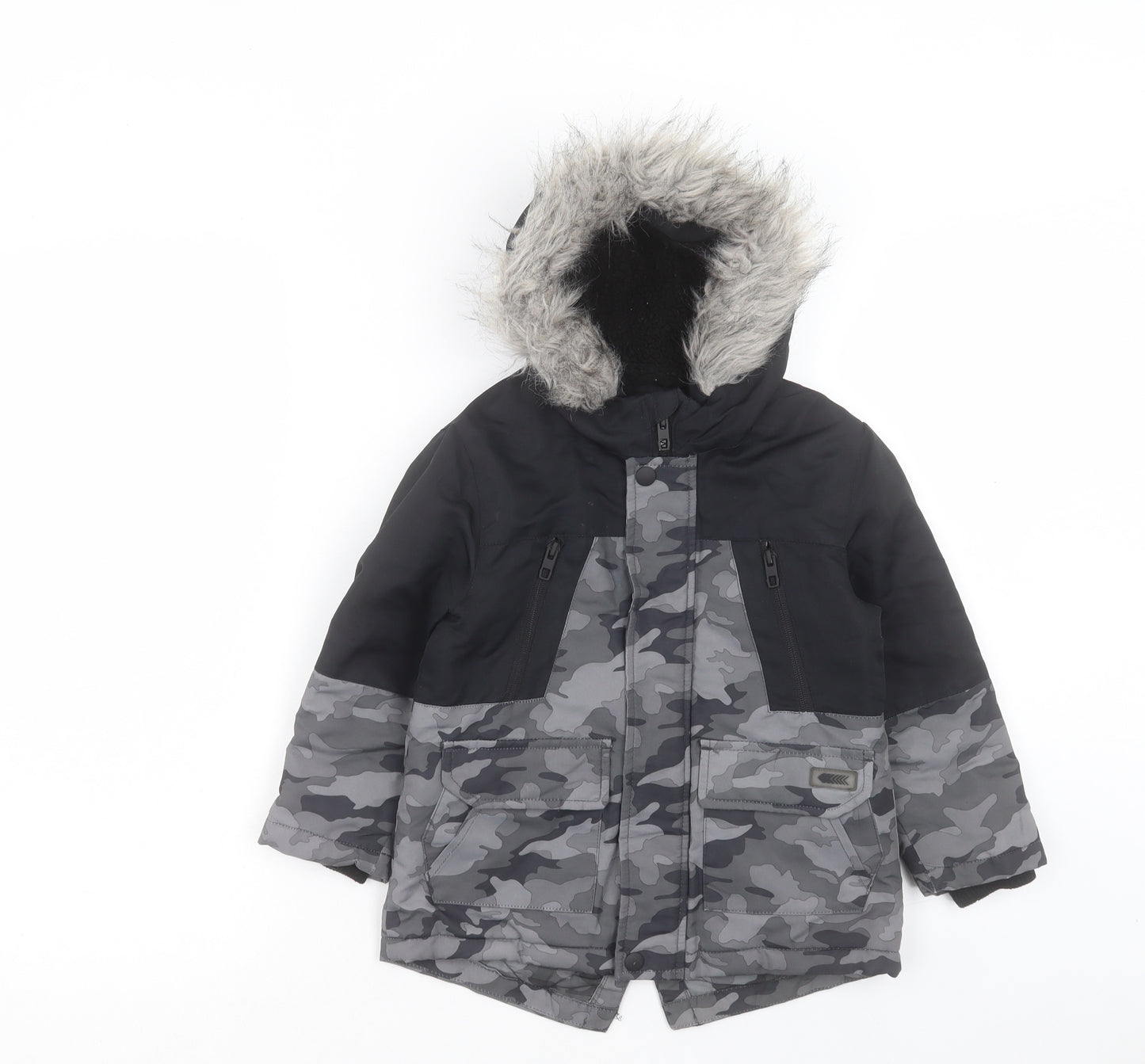 Primark Boys Green Camouflage Basic Coat Coat Size 3-4 Years Zip