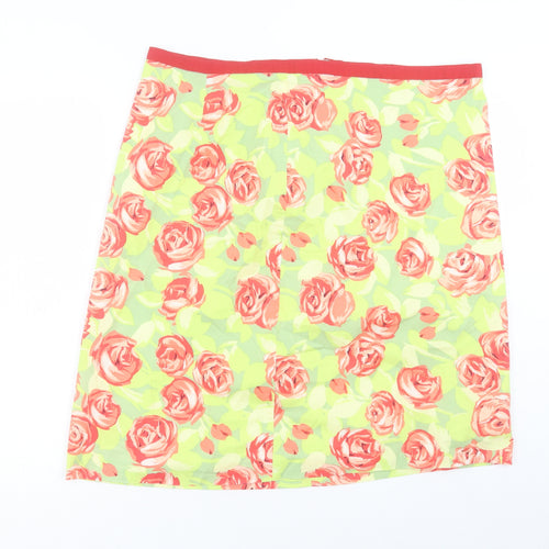 Preworn Womens Green Floral Polyester A-Line Skirt Size 38 in Zip