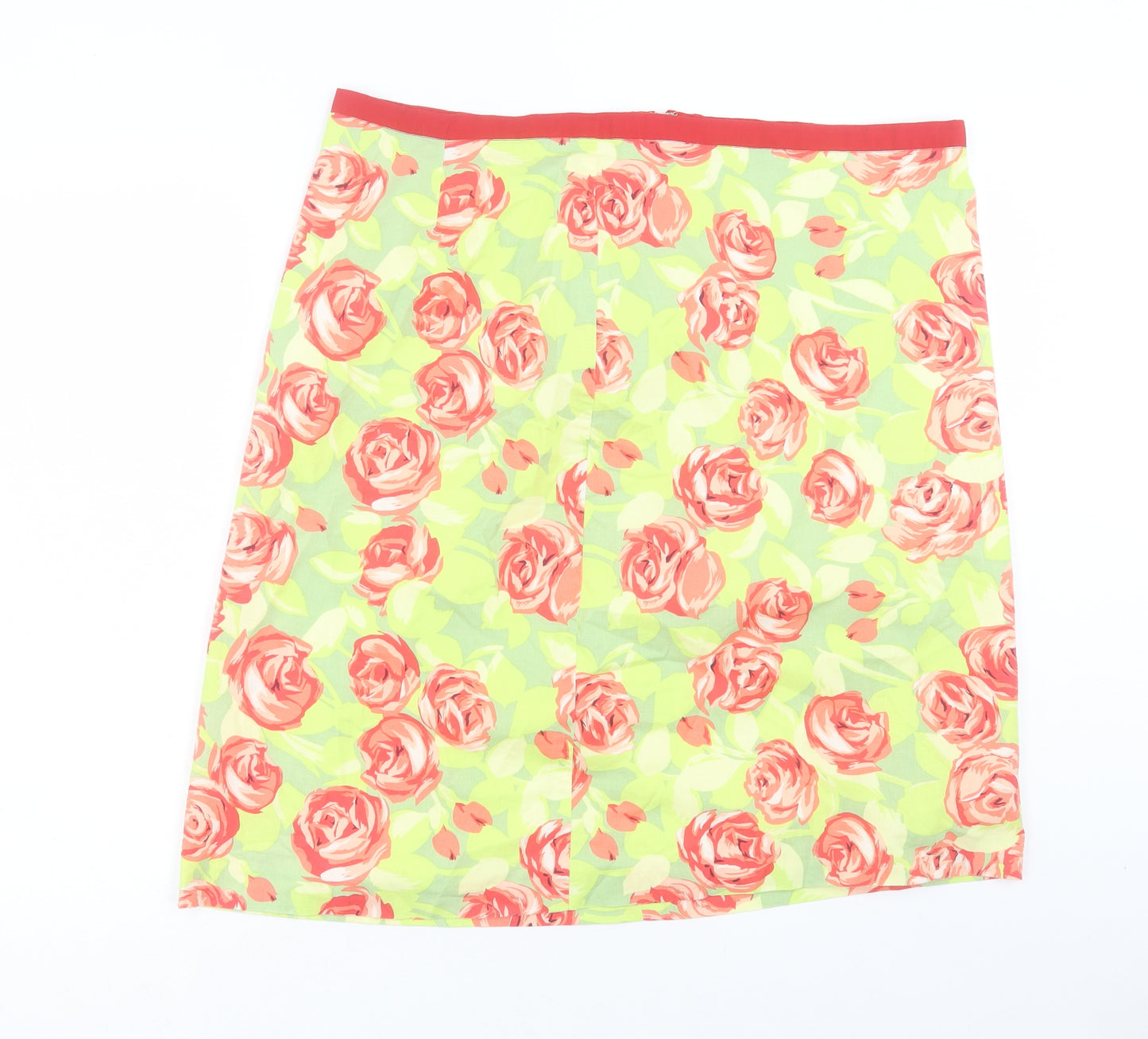 Preworn Womens Green Floral Polyester A-Line Skirt Size 38 in Zip