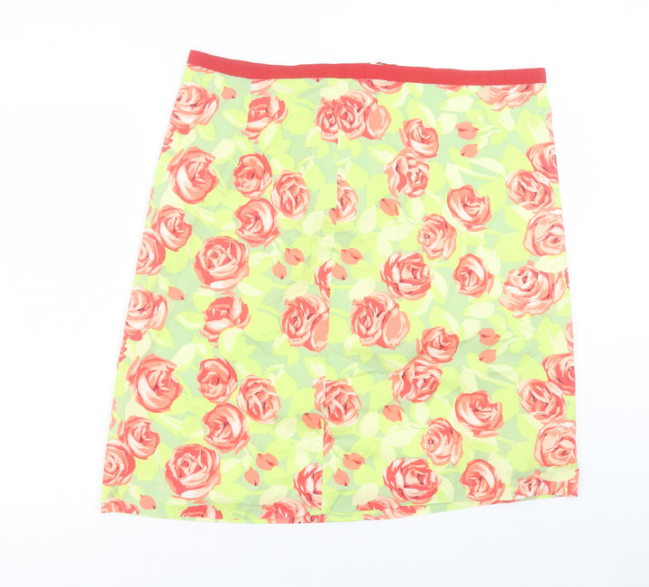 Preworn Womens Green Floral Polyester A-Line Skirt Size 38 in Zip