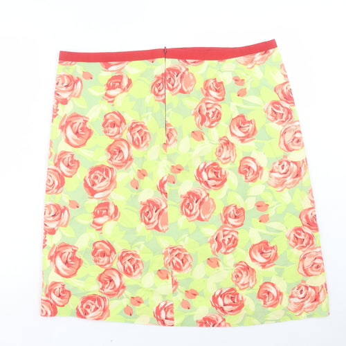 Preworn Womens Green Floral Polyester A-Line Skirt Size 38 in Zip
